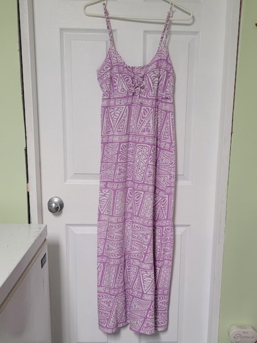 Boho Pink geometric Patterned Maxi Dress-100% Cotton-adjustable straps-Med/Large